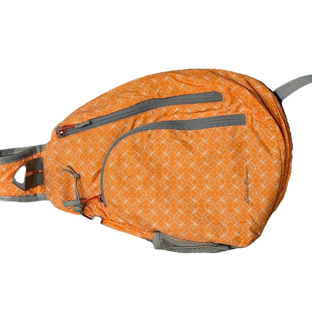 Eddie Bauer Orange Gray Nylon Pattern Daypack 10L Adjustable Strap Hiking Bag